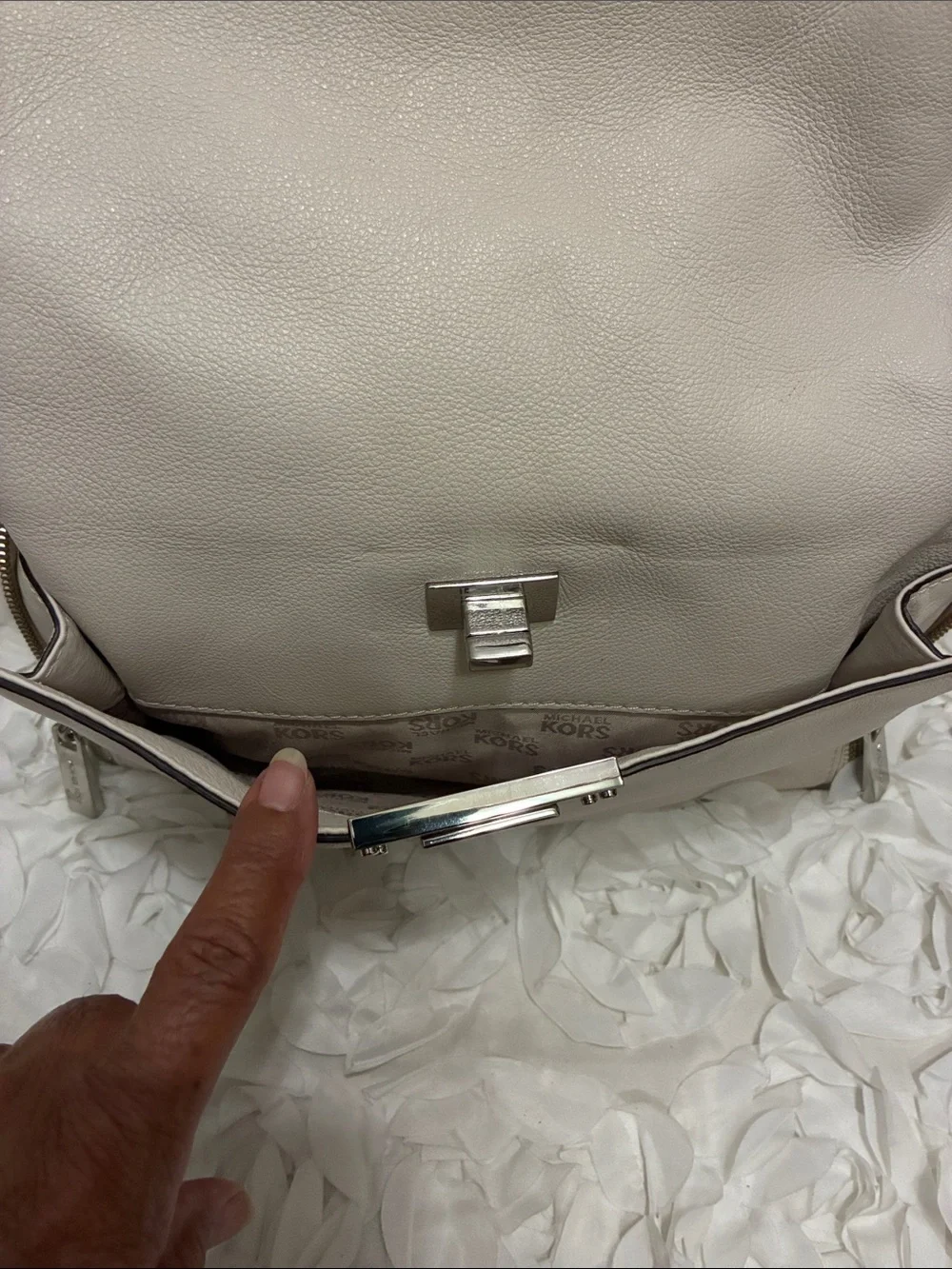 Michael Kors Vanilla Leather Shoulder Hobo with Front Pocket